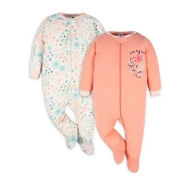 Gerber Baby Girl 2-Piece Peach Sleep N' Plays Size 3-6M