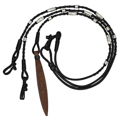 Showman Black Braided Natural Rawhide Romal Reins w/ Tooled Leather Popper &