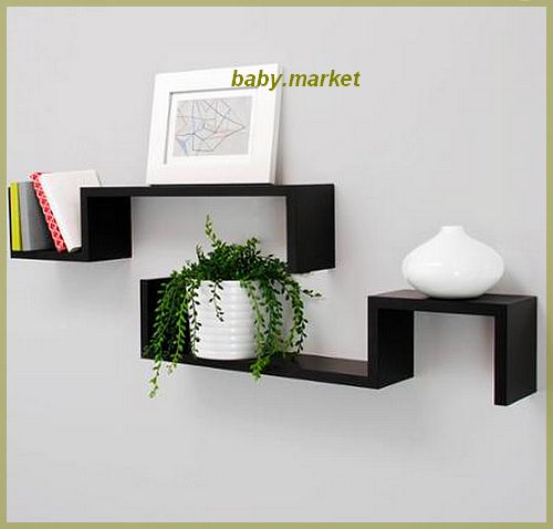 New Black Finished Wood Set of 2 Wall Floating Shelf