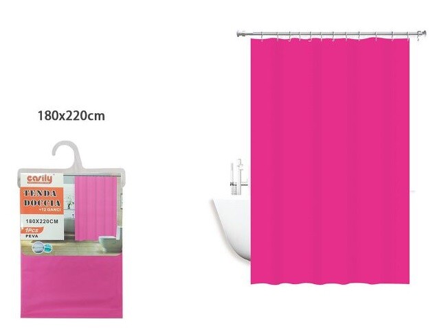 Tenda Doccia AntiMuffa Impermeabile 180x220cm Con Anelli Bagno Rosa Fucsia dfh