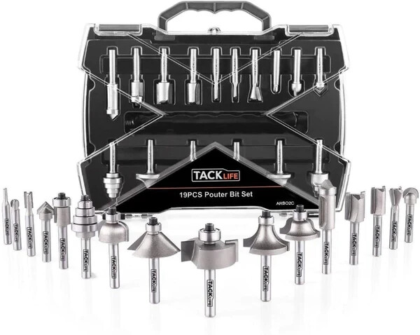 19Pcs Router Bits, Tacklife 15Pcs Professional Router Bit Set with
