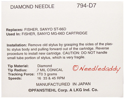 Phonograph Turntable Needle Sanyo Fisher ST-67D MG-67D Fisher MT-914A 794-d7