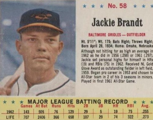 1963 Jell-O - Jackie Brandt #58