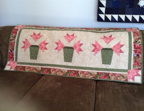 Table Runner Machine Quilted 22” x 49.5” Table Decor Pink Lilies