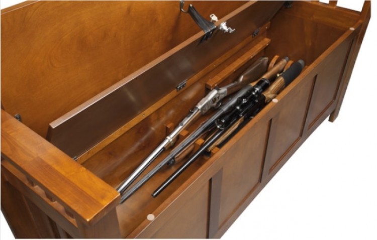 Bench Gun Concealment Wood Entryway Cabinet Storage Safe Locking