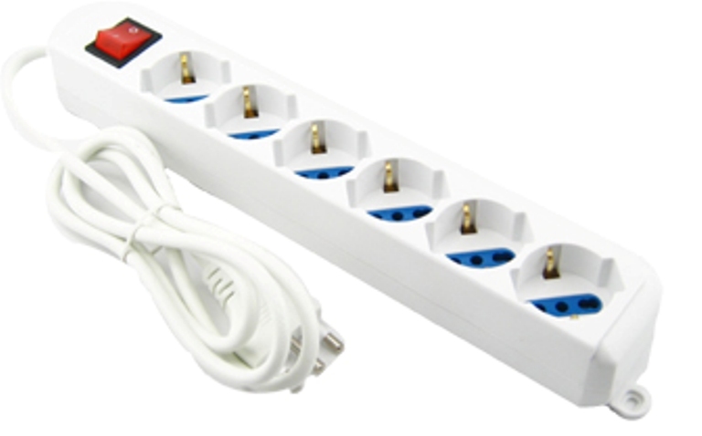 Multipresa Bipasso Schuko 6 Posizioni Interruttore Luminoso Cavo 1.5mt 16A moc