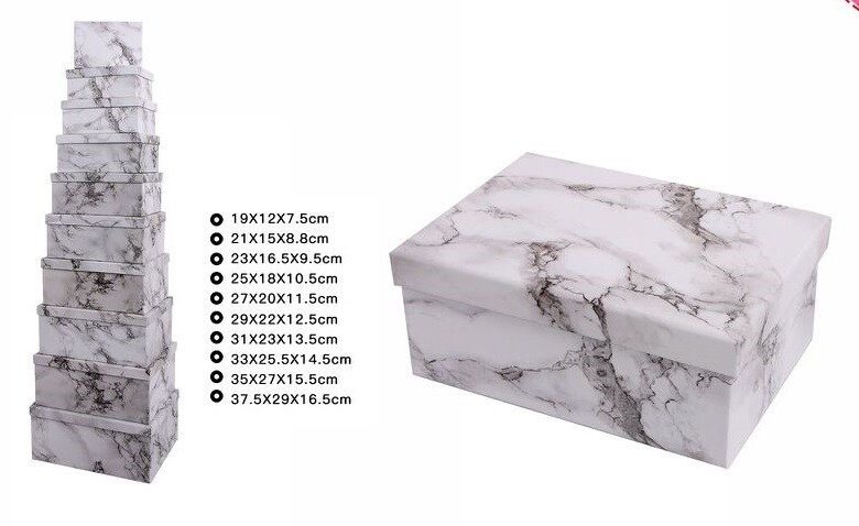 Set 10 Pezzi Scatole Box Per Regali Varie Misure Matrioska Marmo Bianco dfh