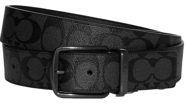 Pre-owned Coach Men's Boxed Card Case And Belt Gift Set In Colorblock Signature Canvas In Black