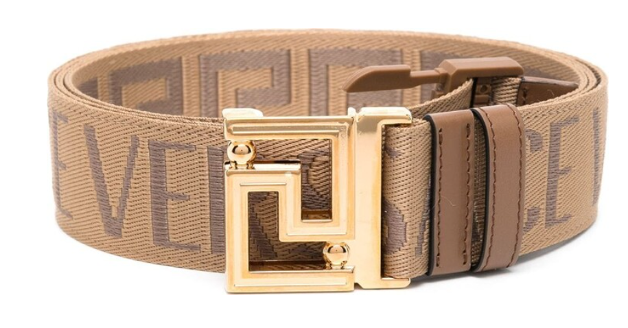 Pre-owned Versace With Tags  Allover Monogram Reversible Beige Belt One Size