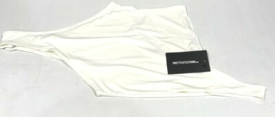 Pretty Little Thing Shape Cream Slinky One Shoulder Cut Out Bodysuit Size 12