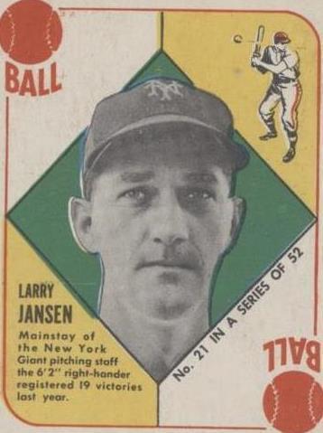 1951 Topps Red Backs #21 Larry Jansen VG-VGEX CREASE New