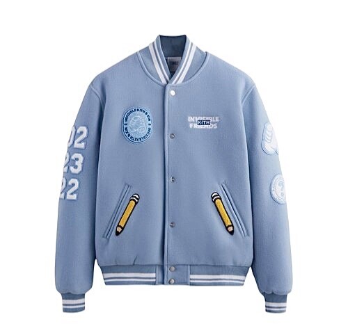 Pre-owned Kith X Invisible Friends Wool Varsity Jacket Size M In Blue