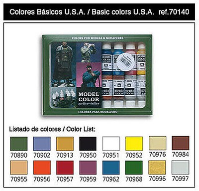 Vallejo 17ml Bottle Basic USA Model Color Paint Set (16 Colors) - Hobby and