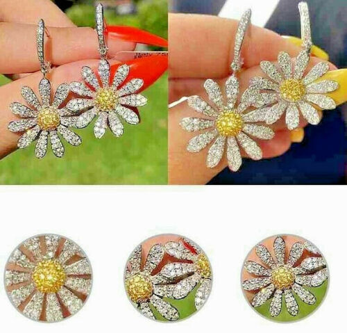 Sparkling DAISY Yellow FLOWER Yellow Rhinestone Betsey Johnson Dangle Earrings