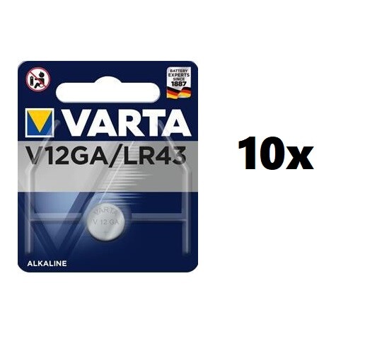 Confezione 10 Pile Batterie Bottone Varta Alcaline V12GA LR43 hsb