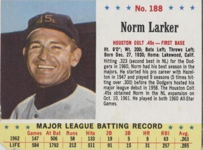 1963 Jell-O - Norm Larker #188