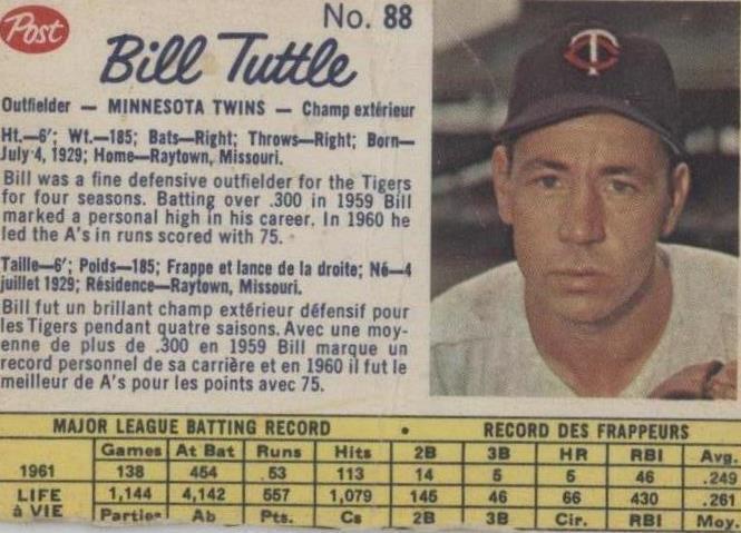 1962 Post Canadian - Bill Tuttle #88