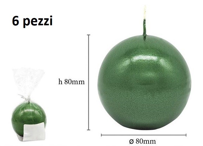 Set 6 Pezzi Candela Sferica Sfera Verde Metallizzata 8cm dfh