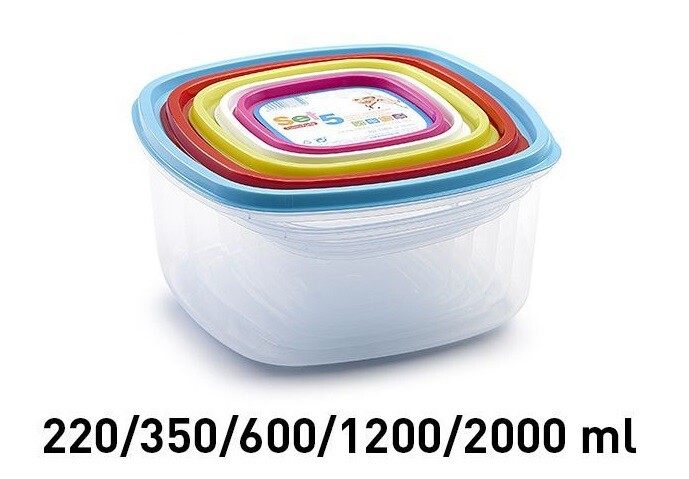 Set 5 Pz Contenitori In Plastica Quadrati Con Coperchio Per Alimenti dfh