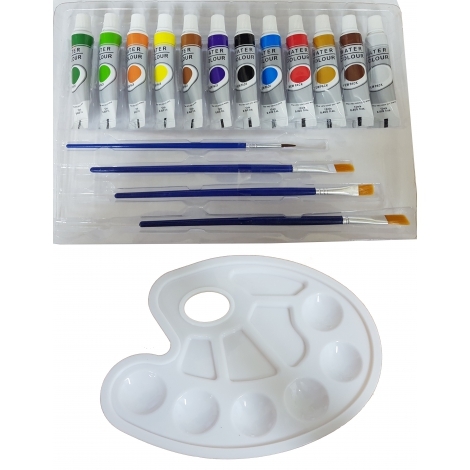 Set 12 Tubi Acquerelli + 3 Pennelli + Tavolozza Acquerello Acrilici Pittura dfh