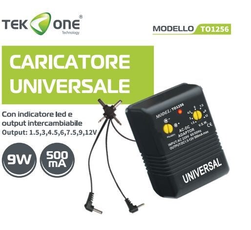 Alimentatore Trasformatore Universale TeKone To1256 9W 500mA Con Led hsb