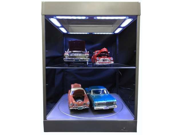 Vitrine mit LED-Beleuchtung und Drehteller silber für Modellautos Triple9