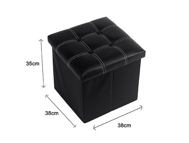 Pouff Puff Pouf Contenitore Imbottito Portaoggetti Seduta Nero 38x38x35cm dfh