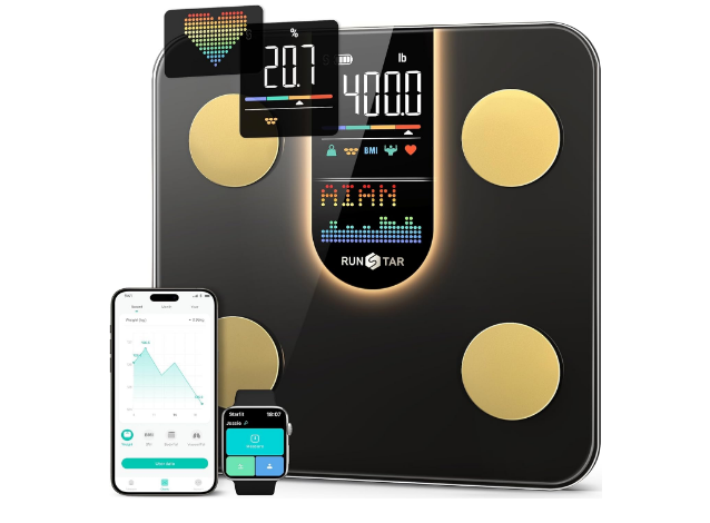 Runstar Digital Smart Scale VA Display 8-in-1 Heart Rate BMI Fat 400lb Capacity