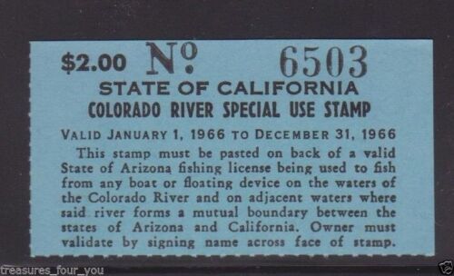 1966 Staat Von California / Arizona Colorado River Spezial Gebrauch Fischen
