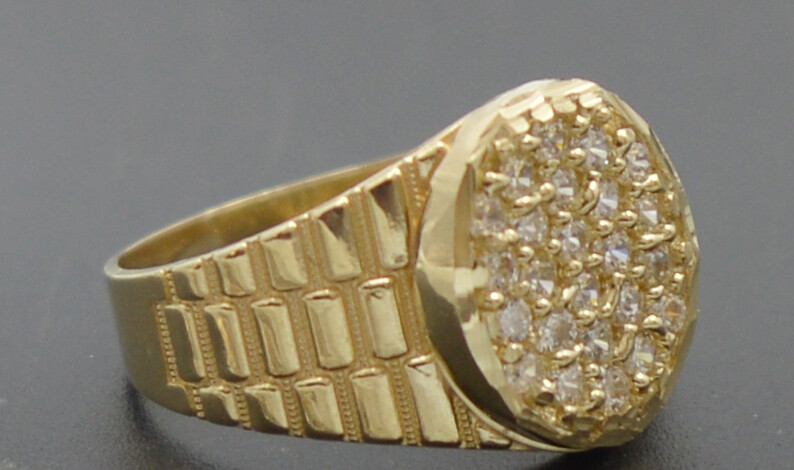 Pre-owned Pinky Real Solid 10k Yellow Gold Mens  Railroad Oval Ring Cz 13mm All Sizes