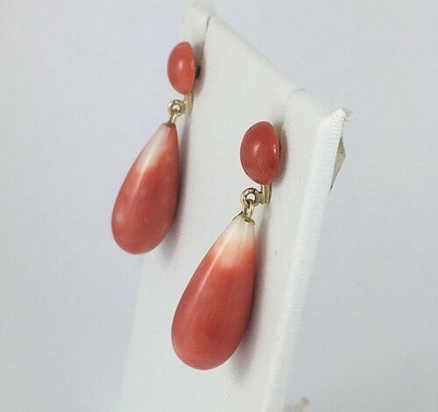 Large Vintage Natural Coral Drop Earrings - 1 3/8 