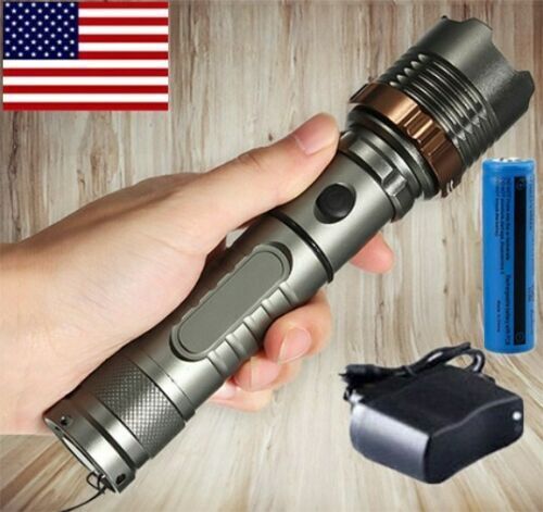 Rechargeable LED Flashlight Tactical Police Super Bright Torch Zoomable