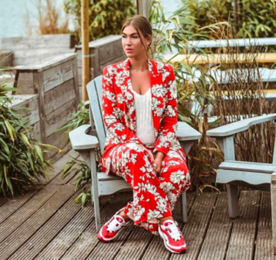 Zara red floral best sale blazer