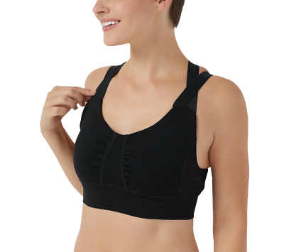 New Zuda Z-Stretch Medium Impact Sports Bra with Ruching in Black