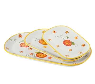 New Set of 3 Temp-Tations Pumpkin Patch Squoval Trays Serving Platter