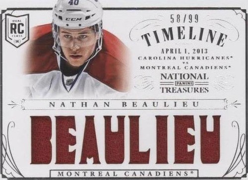 2013-14 Panini National Treasures - Nathan Beaulieu #RT-NBE