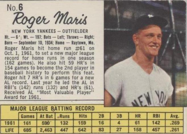 Jell-O 1962 - Roger Maris #6