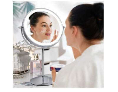 Led Makeup Mirror 360°Rotation Lighted 10X Magnifying Double Sided Cord Cordles