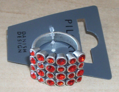 NEW PILGRIM SKANDERBORG, DENMARK Red-Orange Crystal Adjustable Ring