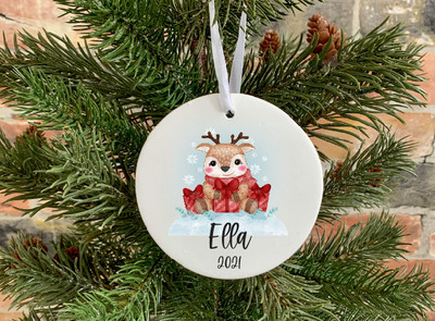Personalized Kids / Baby Reindee Ceramic Christmas Ornament, Free Shipping  O105