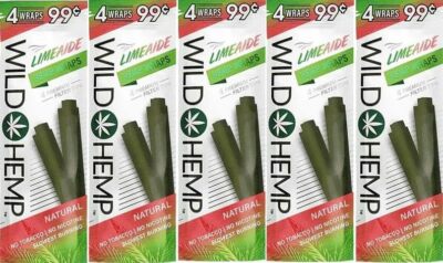 Wild H. Natural Wraps Rolling Papers 20 Total Wraps 5 Pouches / 4 Per (Limeade)