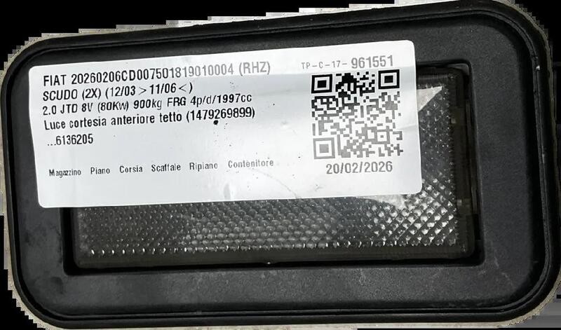 1479269899 LUCE CORTESIA ANTERIORE TETTO FIAT SCUDO (2X) (12/03>11/06<) 2.0 JTD