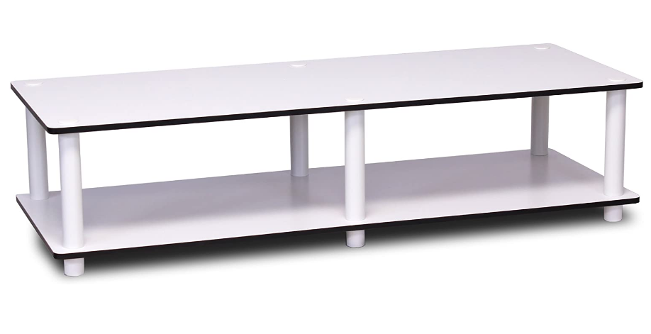 White Wide Table Low Functional Modern Sturdy Entertainment Center Dvd