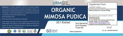Mimosa Pudica LAJWANTI SEED 20:1 Extract 500mg veg 600 capsules -FREE DHL SHIP