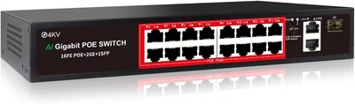 16-Port PoE Switch (240W) - Gigabit Uplink, SFP Slot, Metal, Plug & Play Network