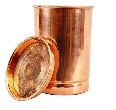 Copper Glass Tumbler Water Cup Mug With Lid Ayurveda Health Yoga 300 ml.