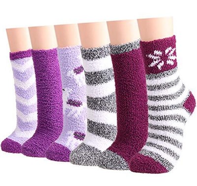 For Women 6 Pairs Slipper Socks Warm Cozy Fluffy Socks For Girls ...