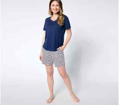Cuddl Duds Cotton Core T-Shirt & Short Lounge Set-Crusisin Navy-3X A637437
