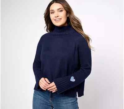Studio Park x Amy Stran Boxy Turtleneck Sweater-Navy-Medium A620498 NEW
