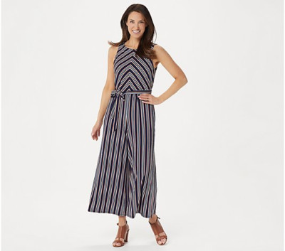  Du Jour Regular Stripe Printed Wide-Leg Crop Jumpsuit-Navy Multi-Large A352932